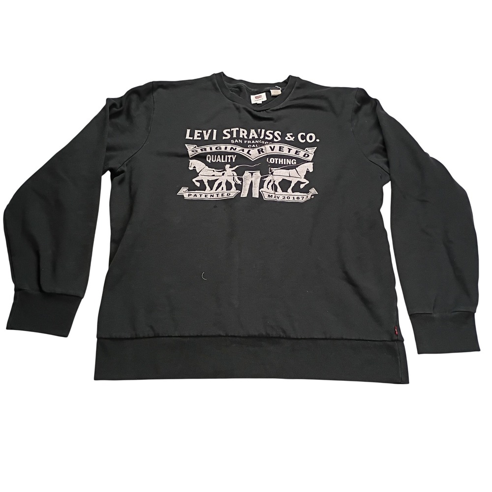 Levi's Sweatshirt Mens XXL Black Graphic Heritage Two Horse Crewneck